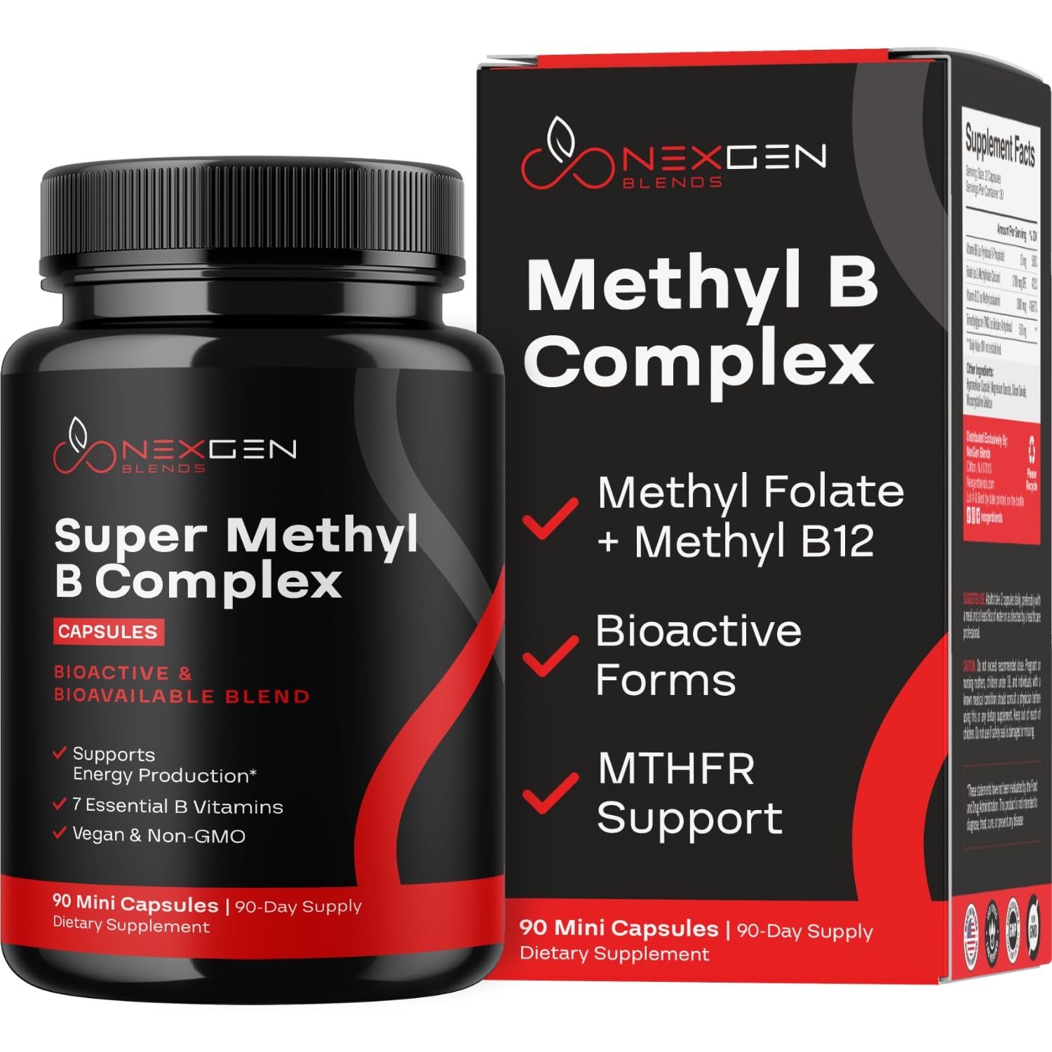 Methylated B Complex Vitamin Supplement - Bioactive Methyl B Complex with 5-MTHF Methyl Folate & B12 Methylcobalamin for Brain Heart Energy &