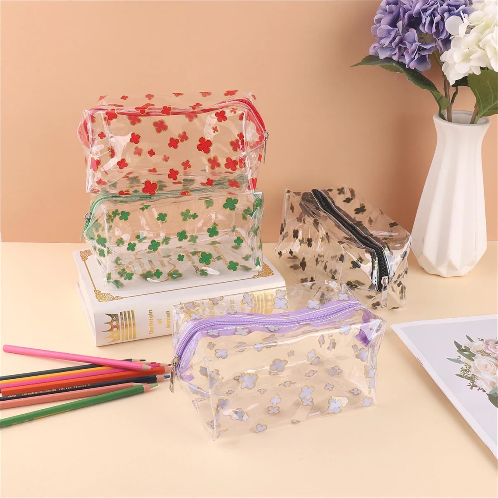 Estuche for lápices de 4 Piezas Trébol Cuatro Hojas para Cosmética