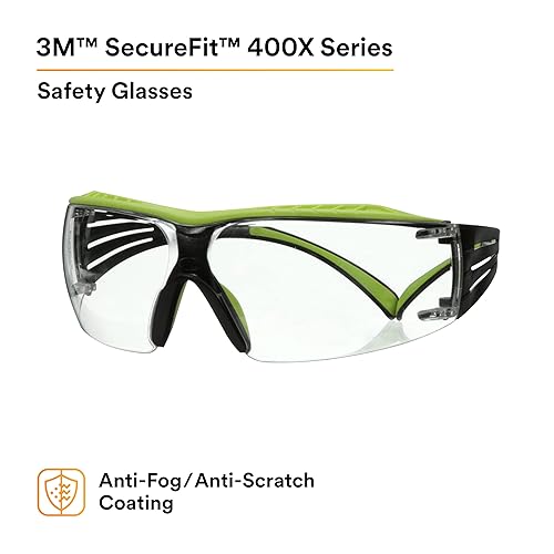 Miniatura 11 de Gafas de seguridad 3M, SecureFit 400X, ANSI Z87, lente transparente antivaho antiarañazos, marco verde y negro, protector de cejas, ligero, puente