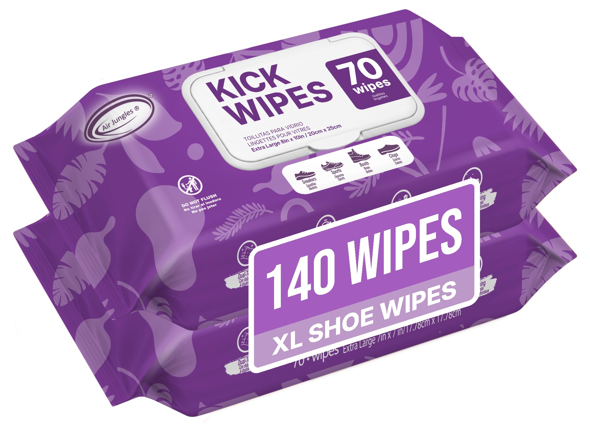 Air Jungles Shoe Sneaker Cleaning Wipes, Dual-Textured Kick Clean for Leather, Suede, Boots, Mesh &amp; Canvas, Extra Large 7 x 7 inch to Remove Dirt Grime, Safe on Colors &amp; Finishes