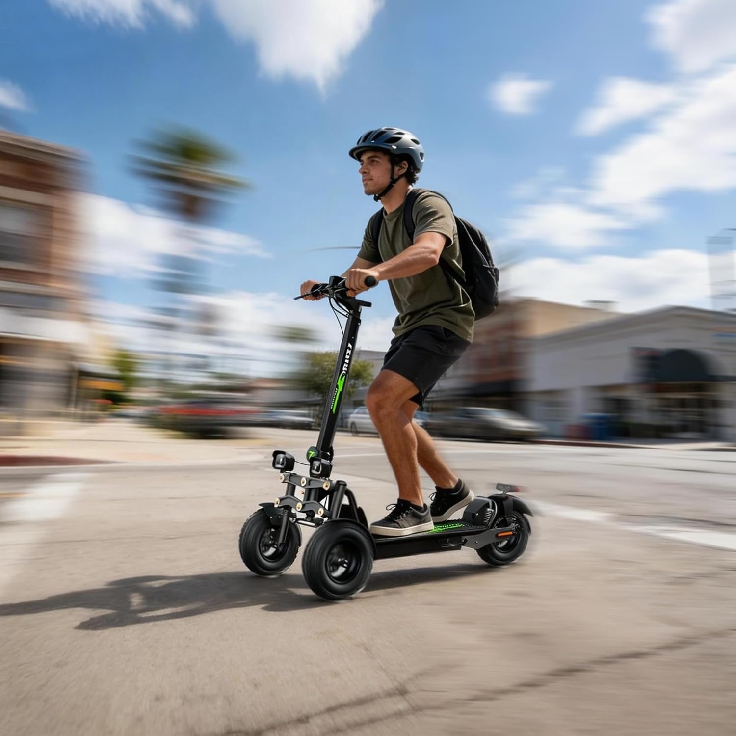 1512W Peak Power, Reverse Trike Electric Scooter, Max Speed 25MPH & 47Miles Long Range - Equipped with 12-inch Front and 10-inch Rear Vacuum Tires, Equipped with EBAS and Triple Hydraulic Brakes