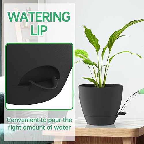 Miniatura 3 de ZMTECH Juego de 2 macetas de 8 pulgadas para plantas de interior, macetas de riego automático con agujeros de drenaje y platillo para plantas al