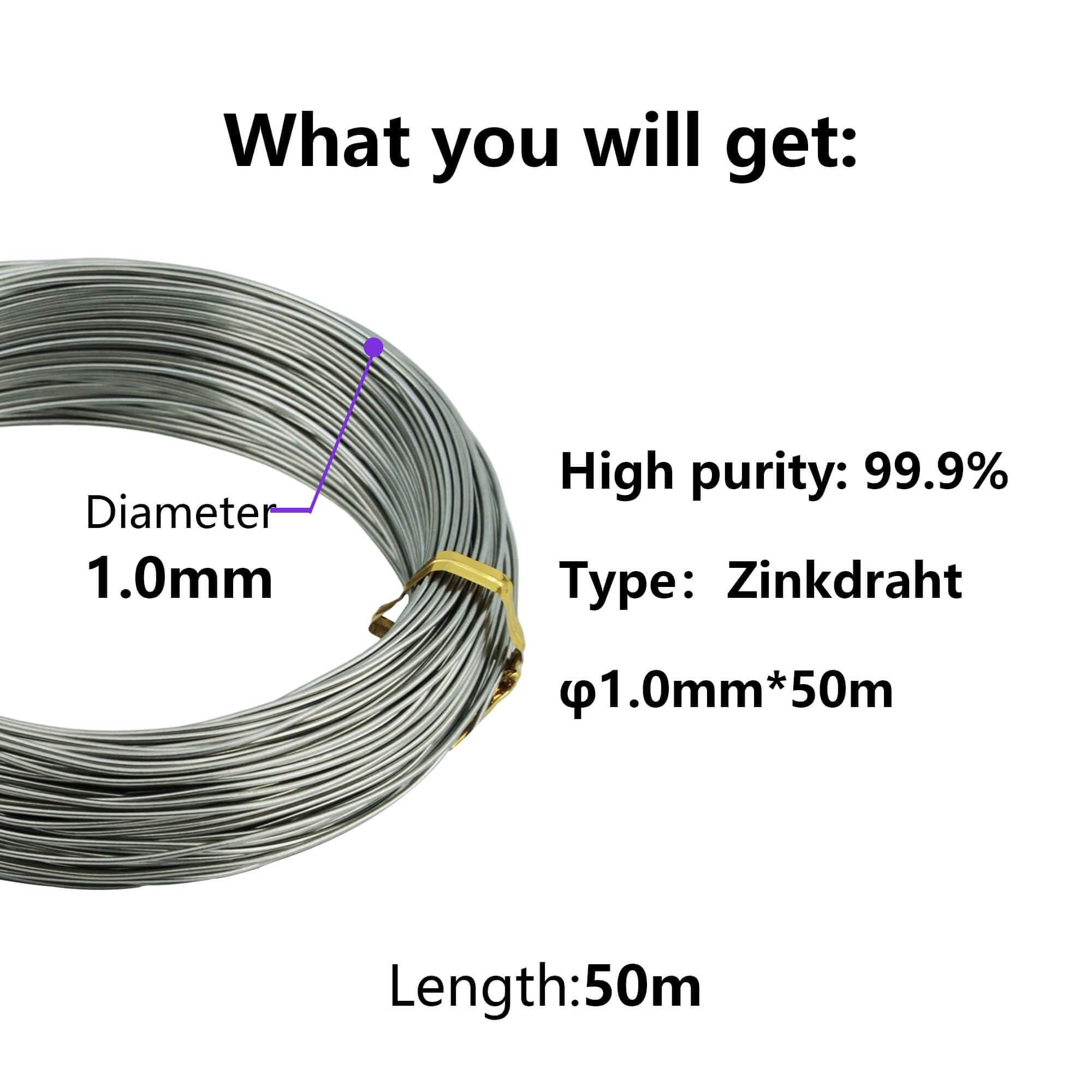 Czysty drut cynkowy 1,0 mm (50 m), drut cynkowy czysty 99,9%, wysokiej czystości drut cynkowy, dedykowany laboratorium.