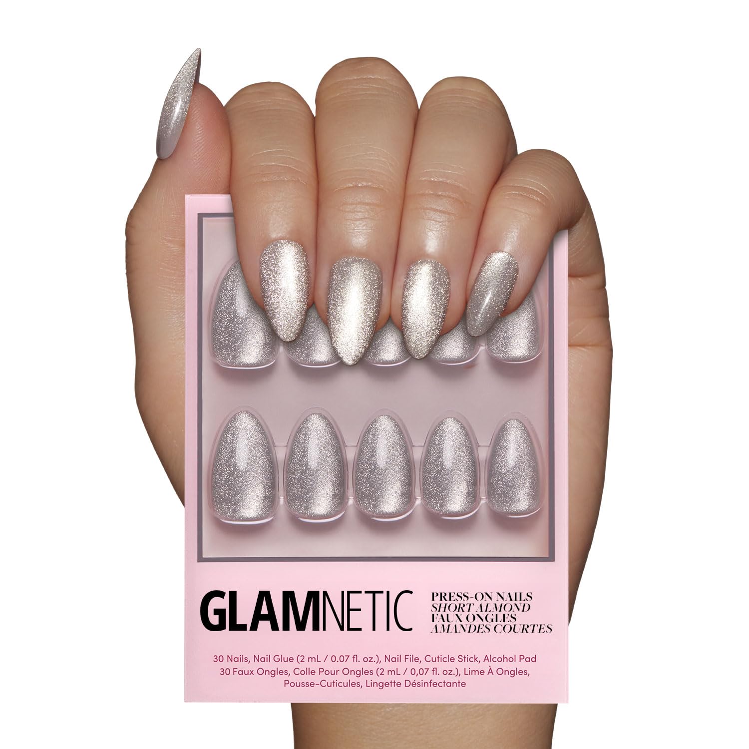 Glamnetic Press On Nails - All Time Love | Glossy, Semi-Transparent, Short Almond French Tip Nails with Leaf Accents, Salon Quality | 15 Sizes - 30 Nail Kit with Glue — view 28