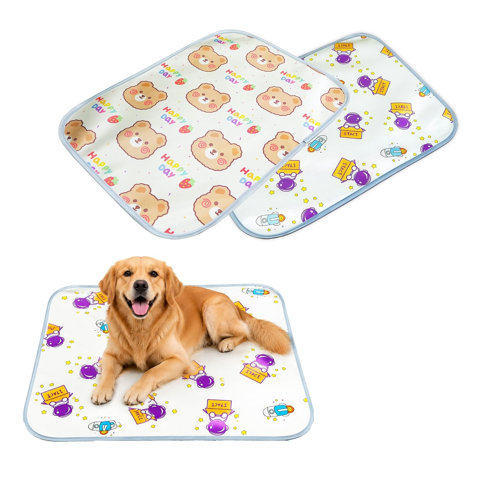 XQMMGO 2 Pack Pet Cooling Mat 50x40cm, Washable Ice Silk Dog Cool Pad, Gel-Free Cat-Cooling Blanket, Breathable Anti-Slip Summer Bed Cushion for Rabbits, Guinea Pigs, Puppies (B)