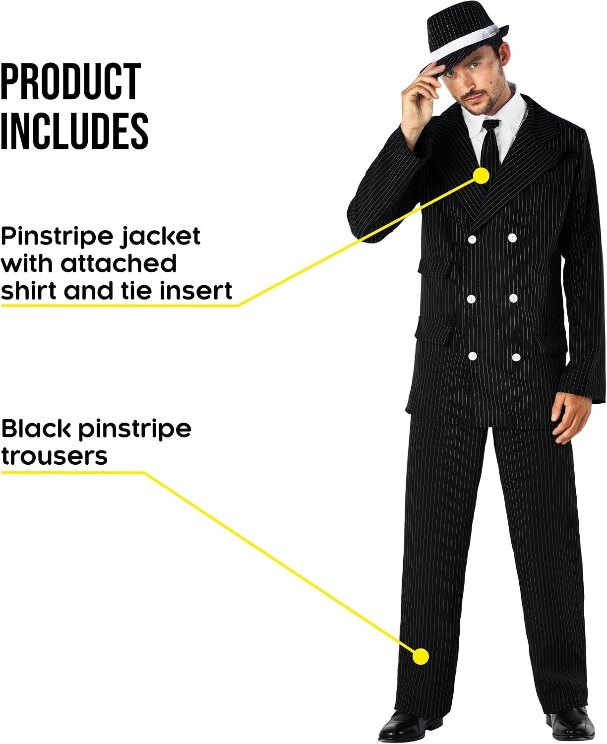 fun shack Gangster Costume Men - 1920s Roaring 20s Adult Gangster Outfit - Vintage Style Costume for Parties