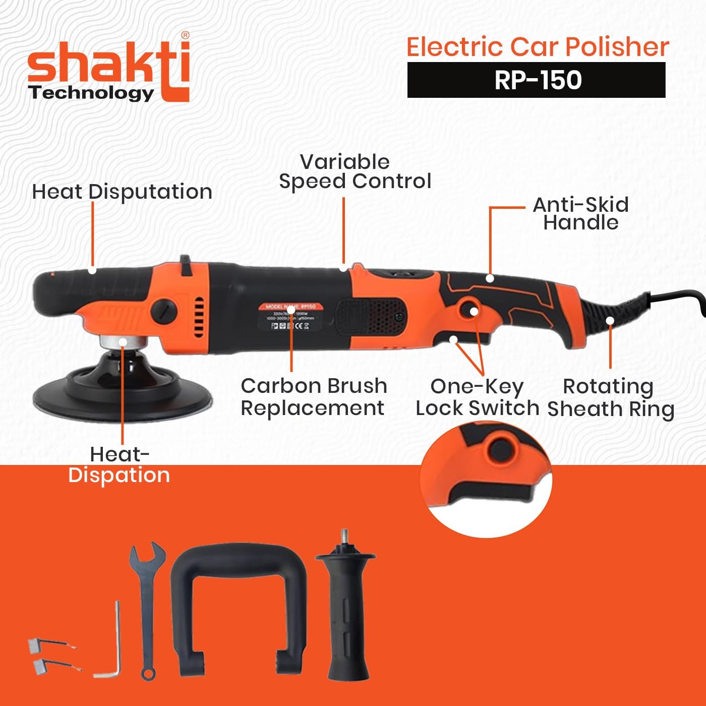 Shakti Technology RP-150 1200W Electric Car Polisher 21MM Orbit with D-Handle Rotary Polisher 1000-3000 RPM with 150MM(6Inch) Wheel Size, 6 Variable Speed, Disk Ideal for Cars, SUV, Boats 2