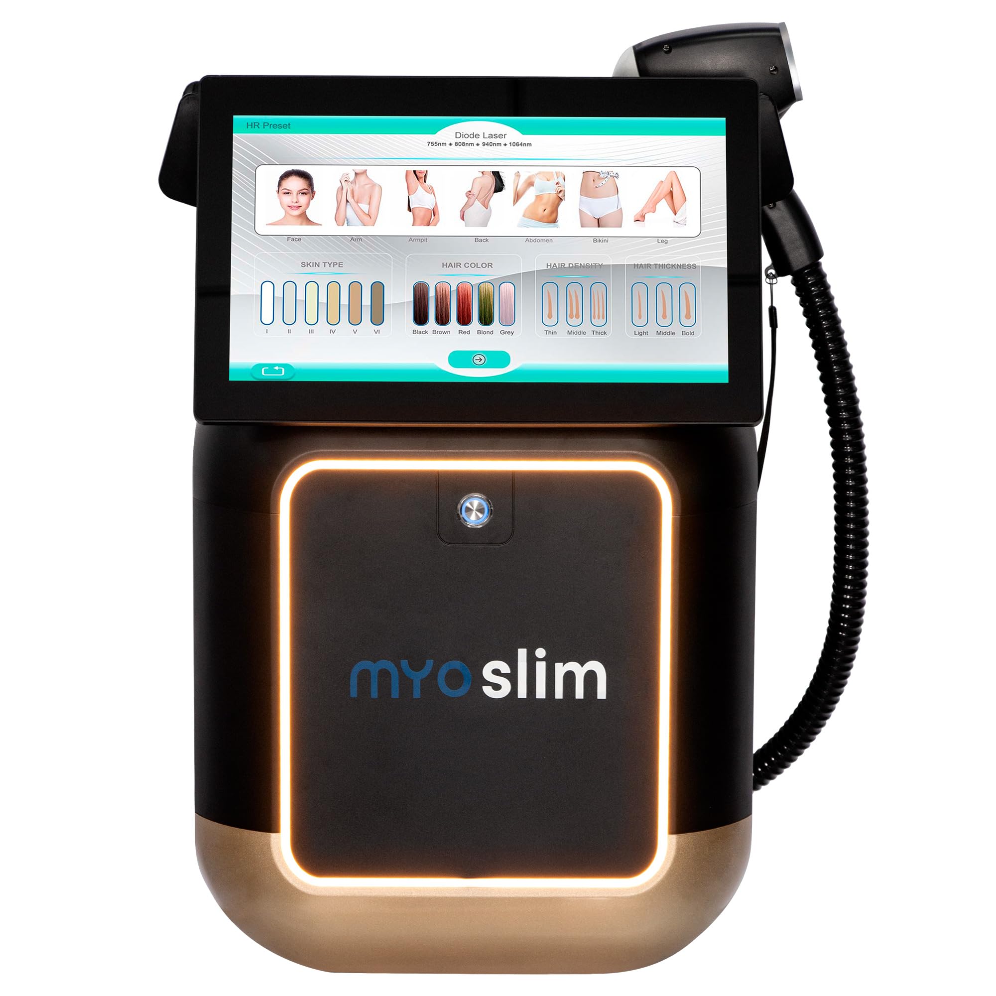 10 barre Apparecchio laser a diodi per la rimozione dei peli 755/808/940/1064 nm | Epilazione indolore adatta a tutto il corpo per uso domestico o professionale Nero e oro