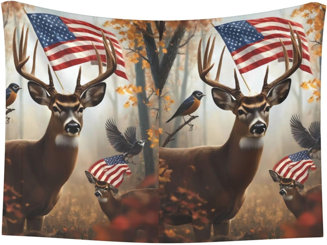 American Wildlife Deer Forest Print Soft Plush Pet Blanket, Washable Dog Blanket, Cat Fleece Throw, Puppy Bed Crate Mat & Sofa Couch Protector - Large