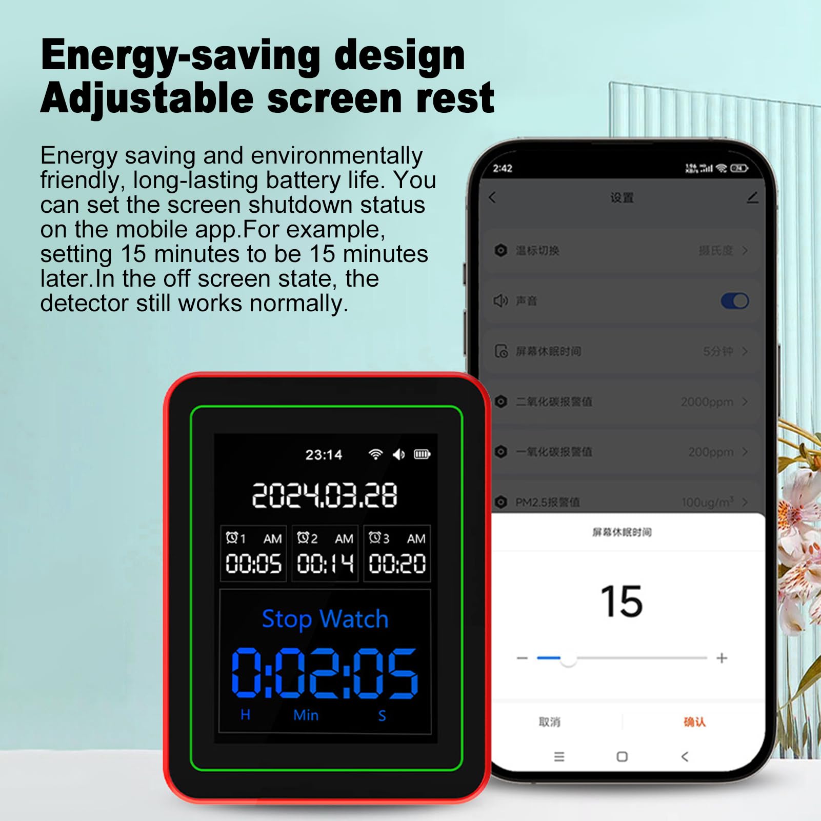 Detector de CO2, Detector de Aire Inteligente, Medidor Monitor Calidad del Aire 15 en 1 CO2 CO HCHO TVOC PM Temperatura y Humedad Probador
