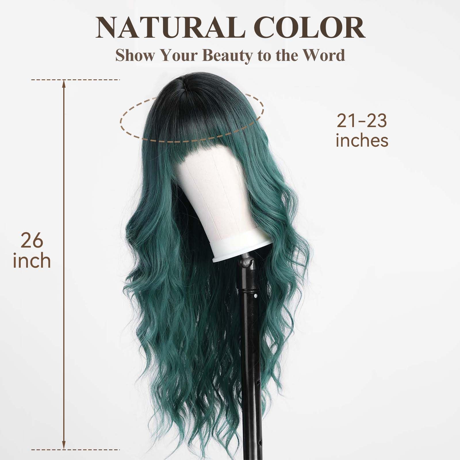 EMMOR Green Wigs with Bangs Curly Synthetic Women's Wig Long Heat-Resistant Wig for Daily Use Natural and comfortable - Image 4