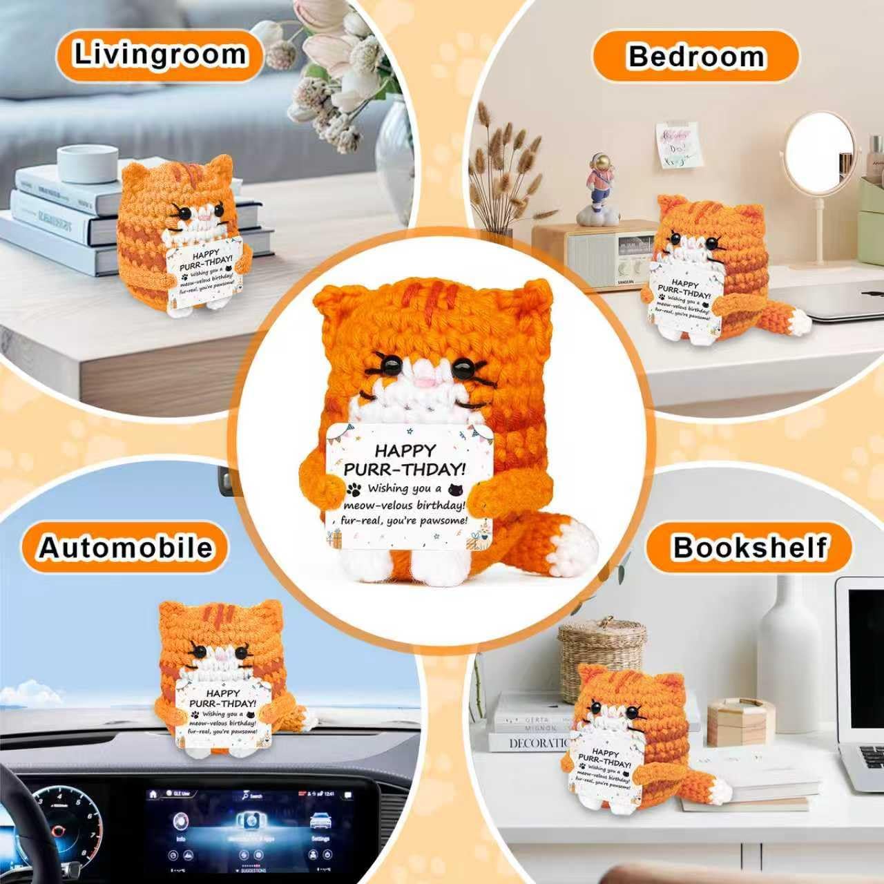 Happy Purr-thday - Funny Happy Birthday Gifts for Women, Men, Mom, Dad, Friend, Best Gifts for Ideas - Unique Crochet Cat Gift Card - Cute Easter Basket Stuffers for Daughter, Son