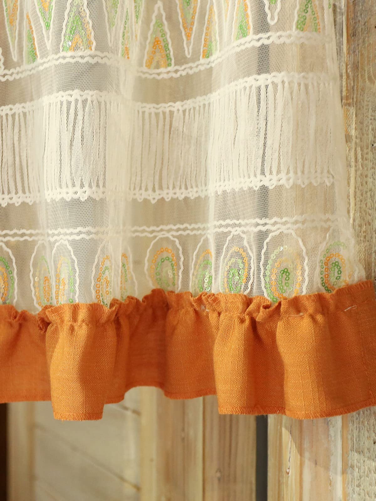 A.Monamour Tenda A Vetro In Pizzo Voile Bianco Con Ricamo Geometrico - Misura 150x150 Cm - Per Cucina E Bistrot - 6