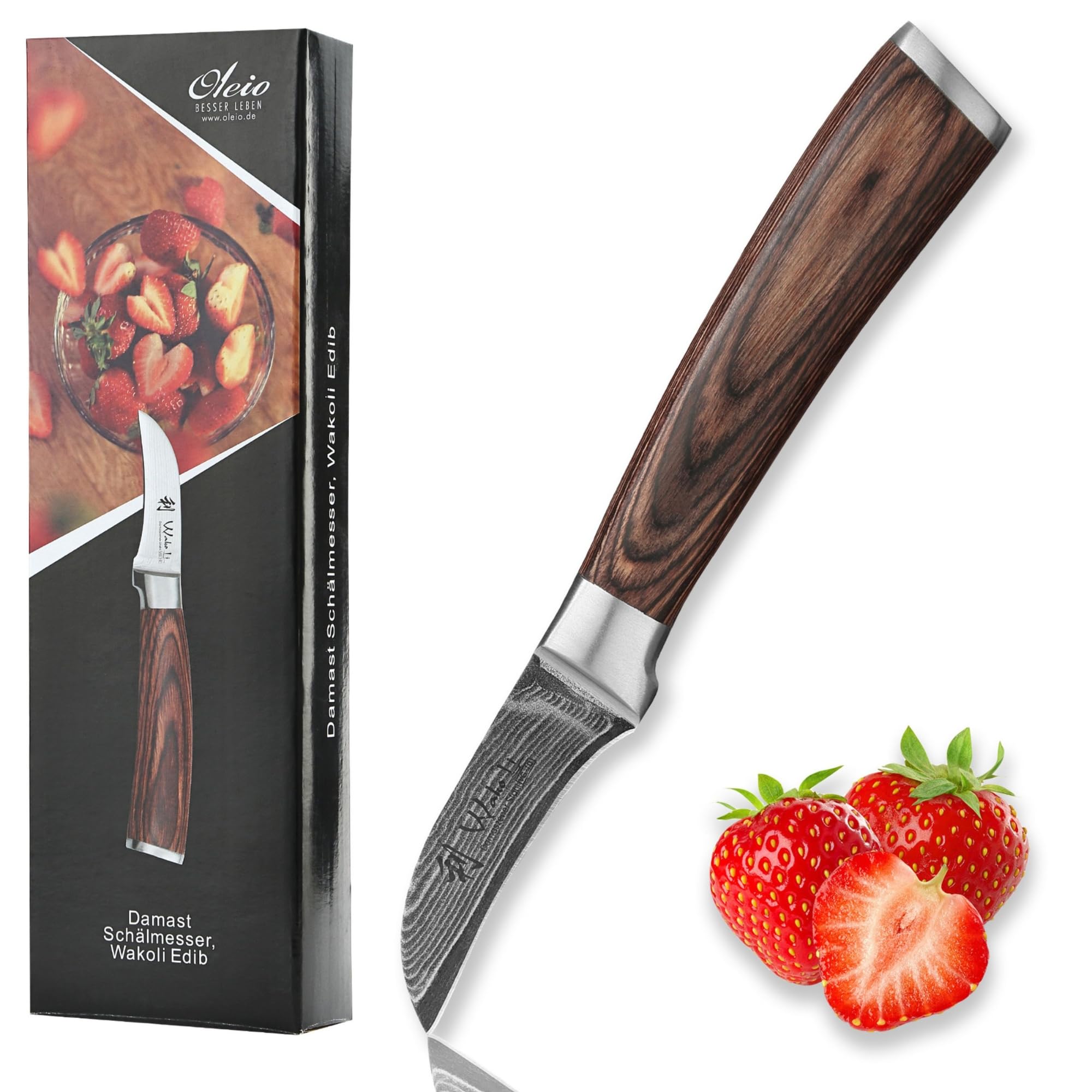 Wakoli Edib Couteau à éplucher en Damas I Lame tranchante de 6,2 cm en acier damassé à 67 couches avec noyau VG10 et manche en bois de pakka I Couteau de cuisine professionnel & couteau damassé