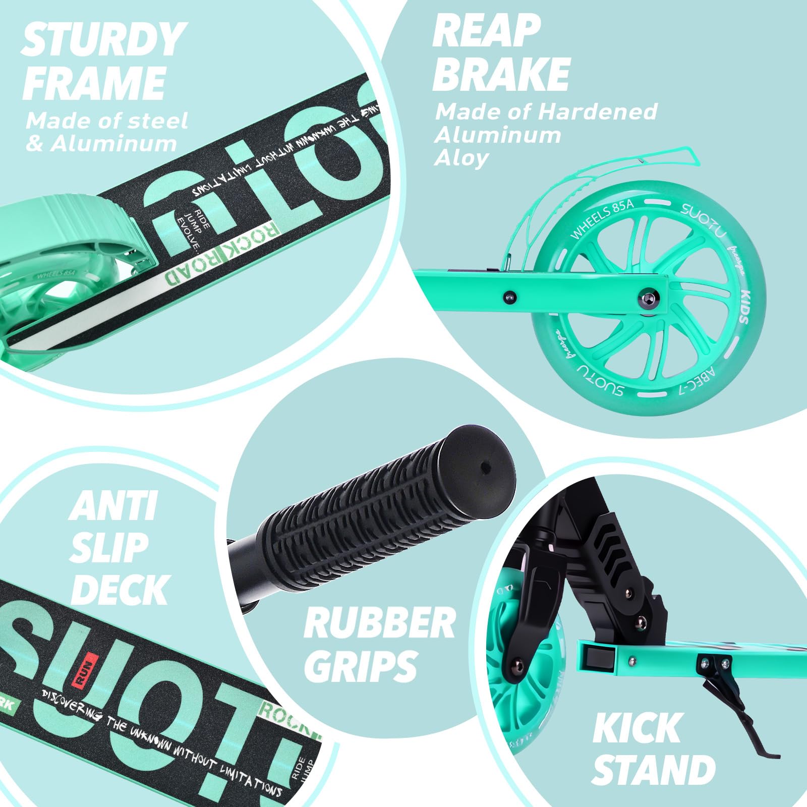 SUOTU Patinete Niño con Grandes Ruedas Iluminadas de 145 mm, Carga Máxima: 100 kg, Scooter para Niños de 3 a 12 Años, Plegable, Volante Ajustable Altura, Aluminio — view 3