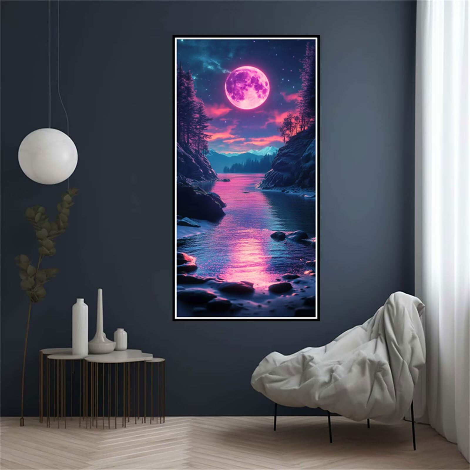 Diamond Painting Erwachsene, Landschaft Diamond Painting XXL 50x100 cm 5d Diamant Malerei Kinder, Mosaik Bastelset Erwachsene Frauen Anfänger Diamant Art Stickerei Set, Home Wand Dekor, Mond c-976