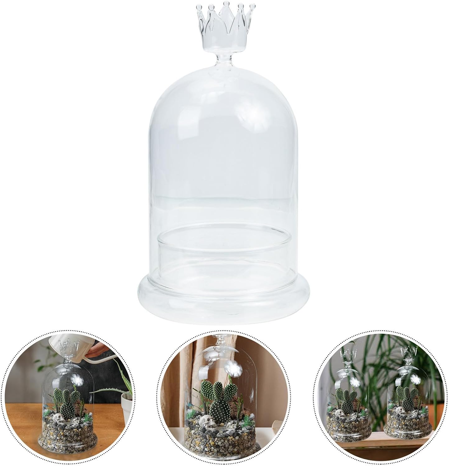 Glass Display Dome Cover with Flat Bottom Design for Preserved Flower Appearance, Glass Cloche Protective Cover for Figurines and Micro Landscape Home Decor