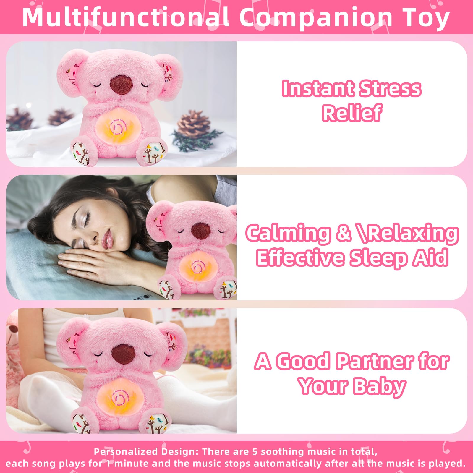 Niaetuto Koala Rilassante,Lontra Che Respira,Peluche Che Respira Con 5 Musica,Suoni,Luci e Movimento Respiratorio,Peluche Koala Calmante per Bambini Compagno Di Sonno,Ideale Regalo Neonato