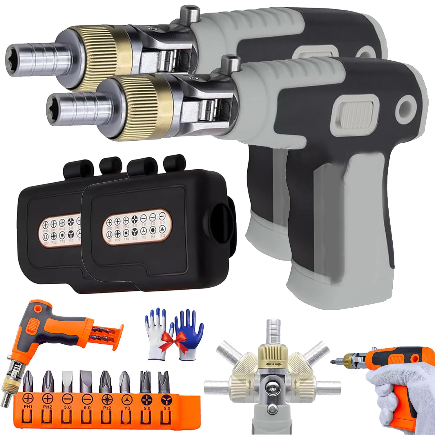 16-in-1 Multi Screwdriver Set, Multi Angles Electric Screwdriver Gun with Magnetic Bit, Ratchet Manual Screwdriver Cordless, Comprehensive Screwdriver