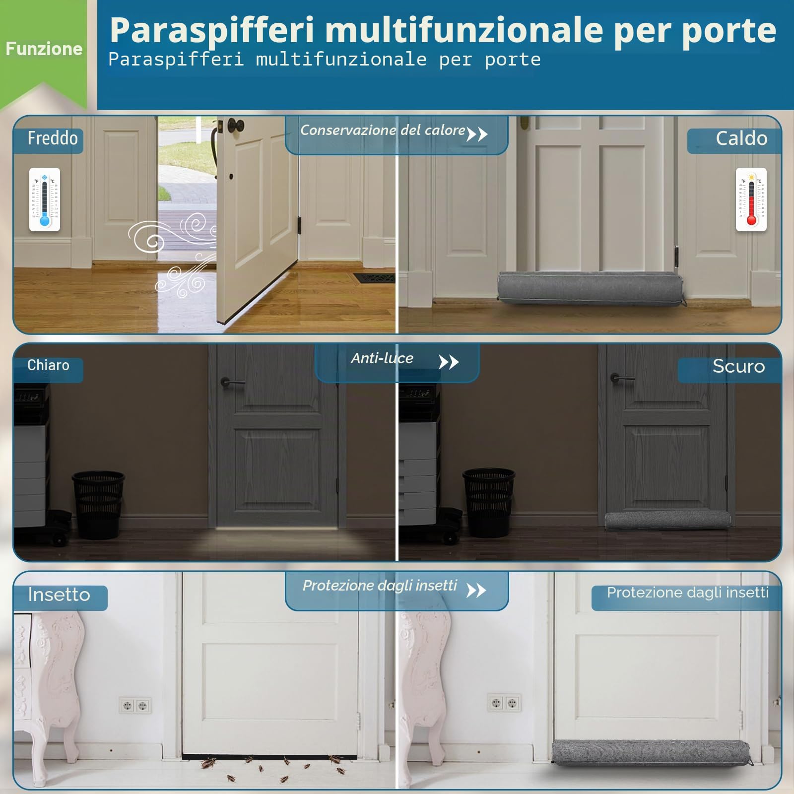 HooTown Paraspifferi per porte, 107 cm, pesante, paraspifferi per porte, paraspifferi, paraspifferi, paraspifferi, paraspifferi per porte, porte, finestre, grigio
