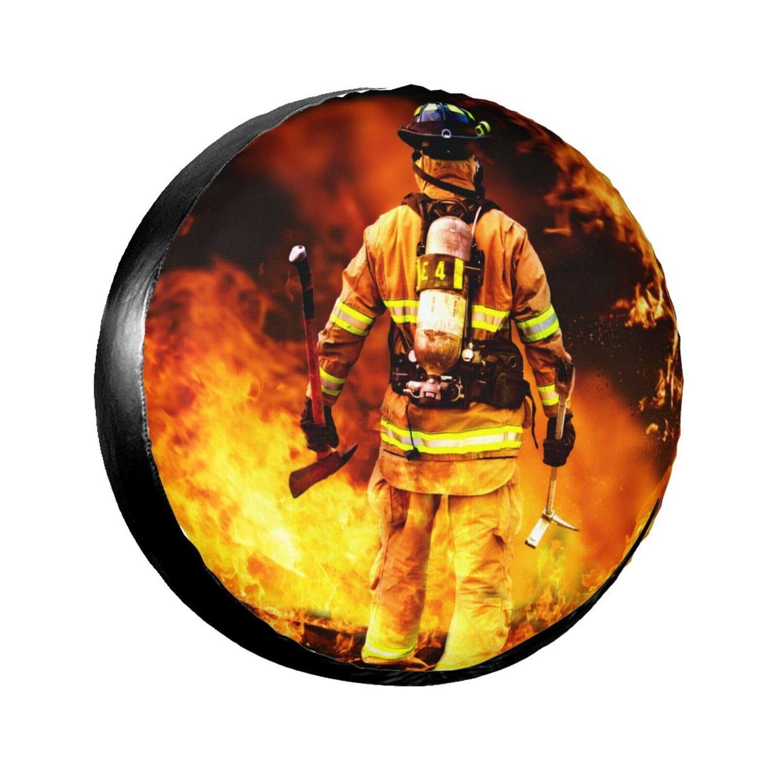 Firefighter Fireman Flame Spare Tire Cover Wheel Protectors Dust-Proof Wheel Tire Cover Fit Trailer, Rv, Sand Many Vehicle 16inch