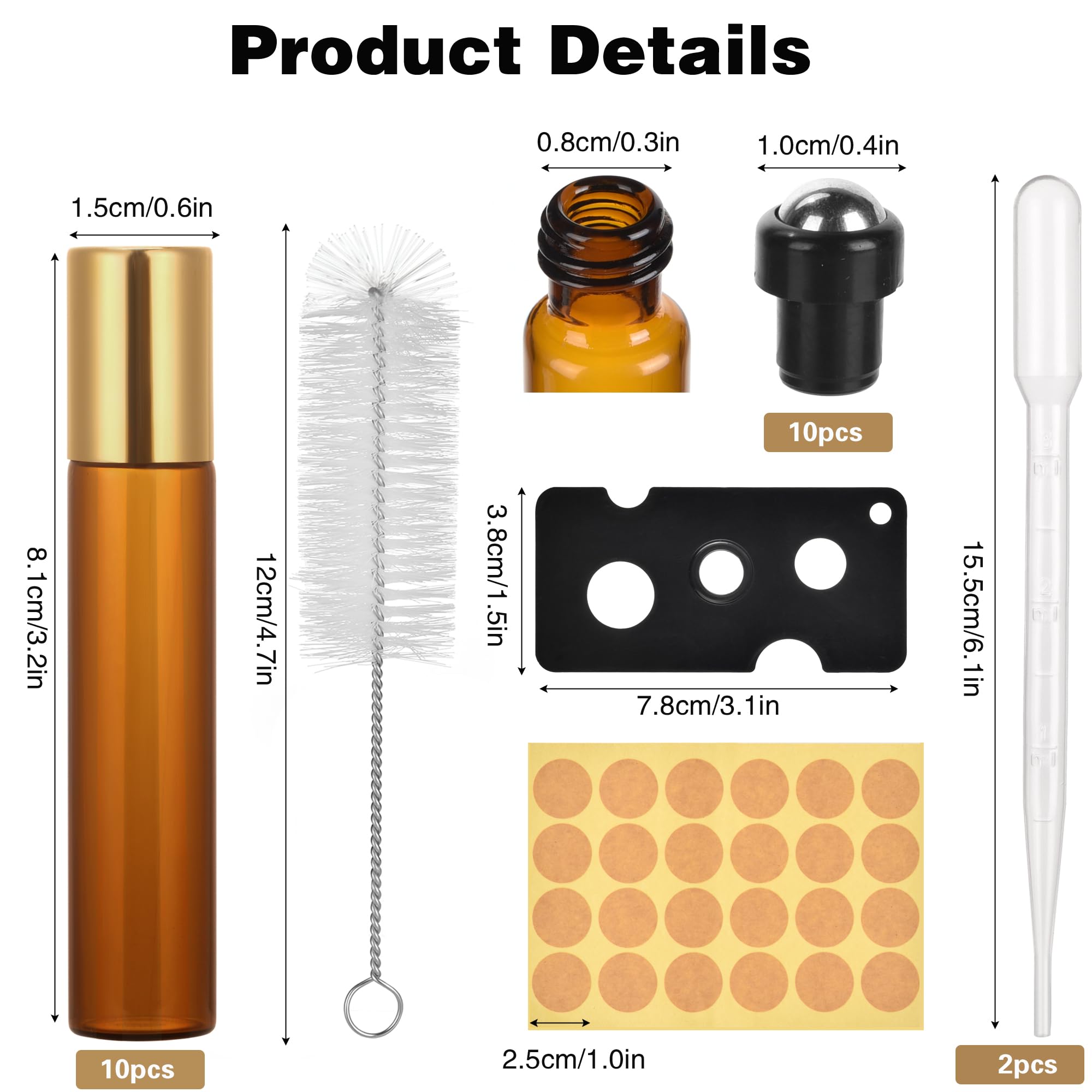 Roll On Vuoto 10ml Marrone Bottiglie a Rulli di Olio Essenziale, Sfera In Acciaio Inox per Aromaterapia - 10 Pezzi