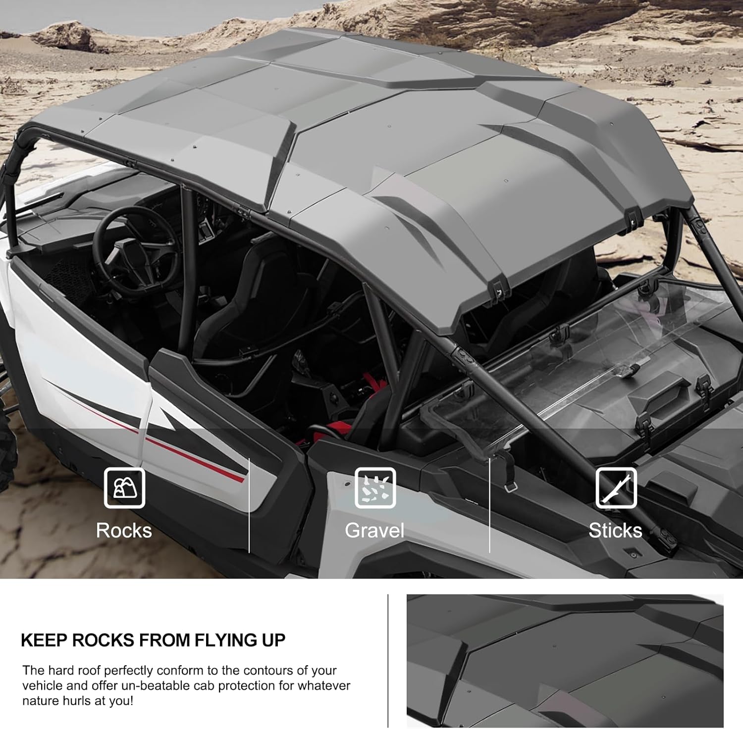 KIWI MASTER Poly Sport Roof for 2024-2026 Polaris RZR XP 4 1000/RZR XP S 4 1000 Accessories, OEM Replacement # 2884554, Hard Roof Top, 4-Seat, Black