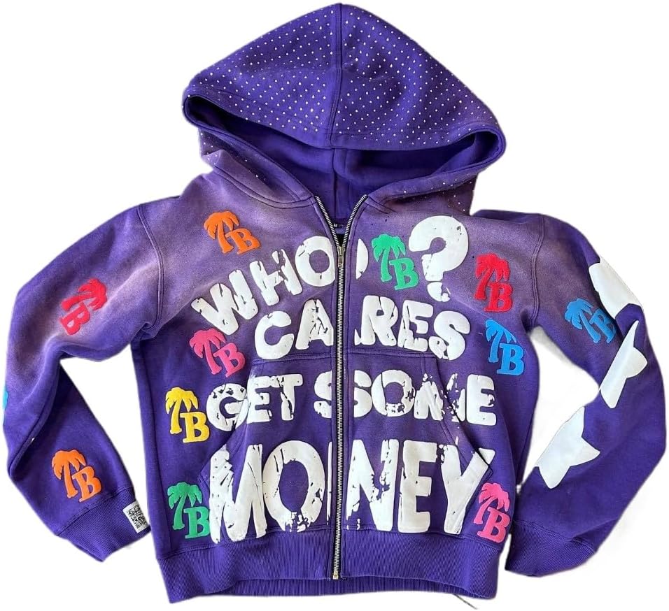 Y2K Hiphop Foam Printed Hoodie Street Loose Zipper Top