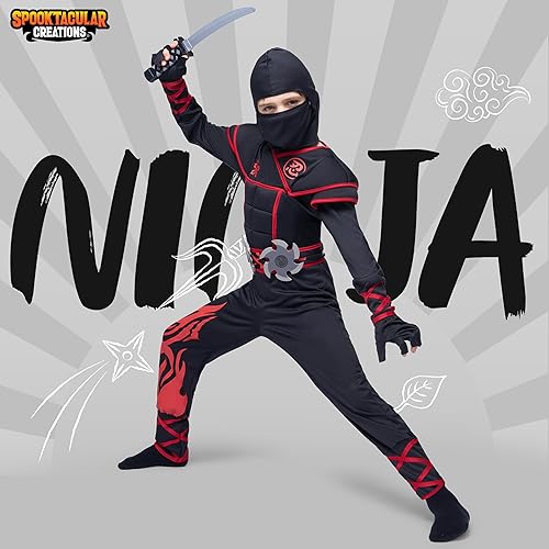 Miniatura 2 de Spooktacular Creations Disfraz de ninja para niños, conjunto de lujo de Ninja muscular, disfraz unisex de Kungfu de Halloween con accesorios