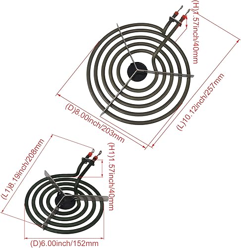 Miniatura 6 de Juego de 4 unidades de quemador de horno eléctrico, 2 unidades MP15YA de 6 pulgadas y 2 piezas MP21YA de 8 pulgadas de repuesto para MP22YA