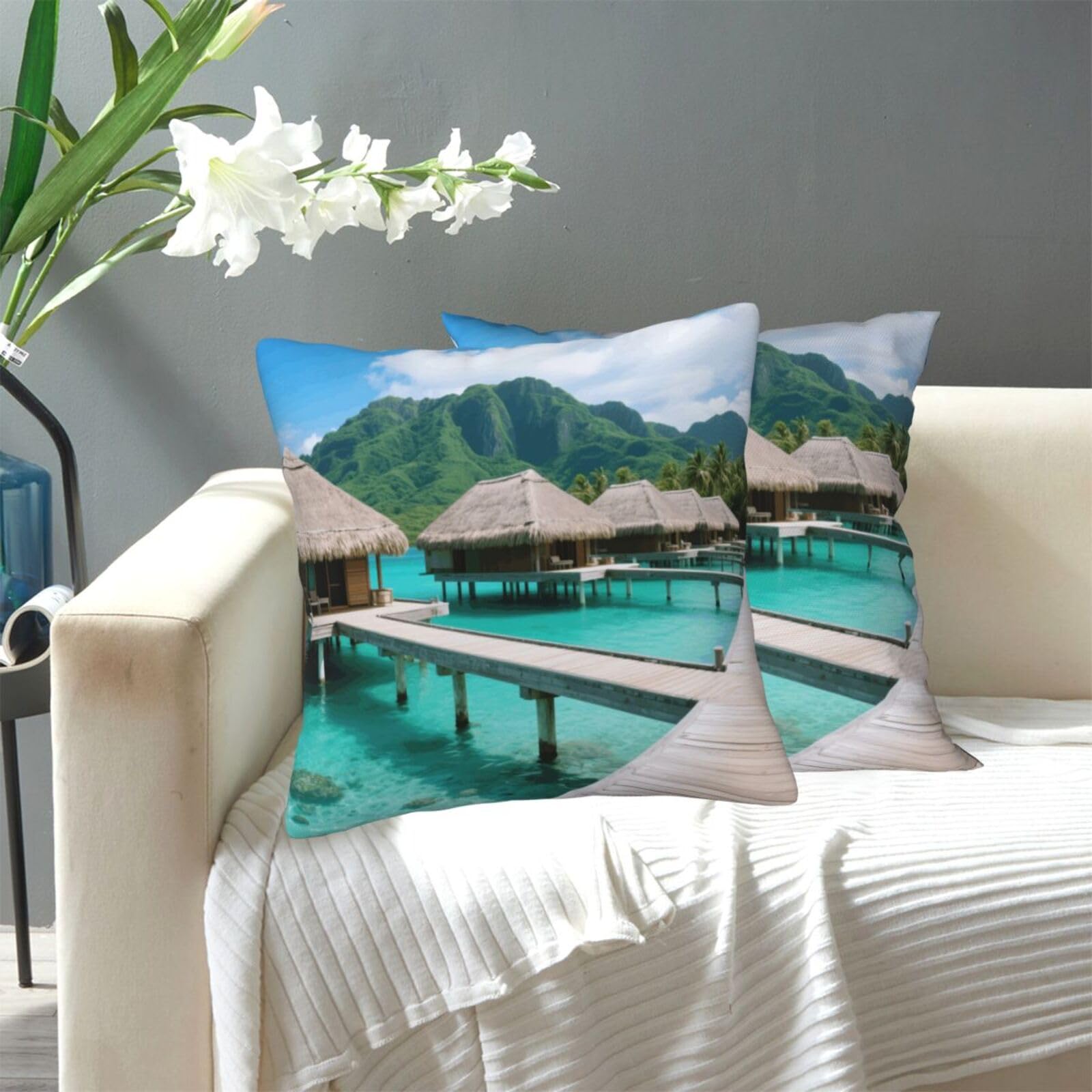 FekiLoot Decorative Throw Pillow Covers Modern Farmhouse Pillowcase Double Sided Cozy Cushion Cover for Sofa Couch Bed 12"X12" Tahiti Beach