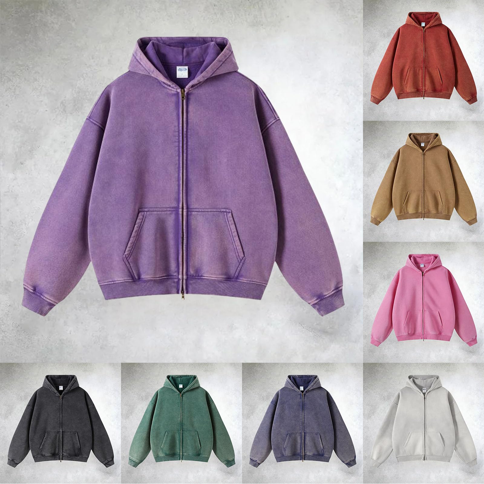 Felpa da uomo in pile con chiusura lampo, oversize, basic, con cappuccio, Y2k, Hip Hop, con cappuccio, per attività all'aria aperta, in tinta unita