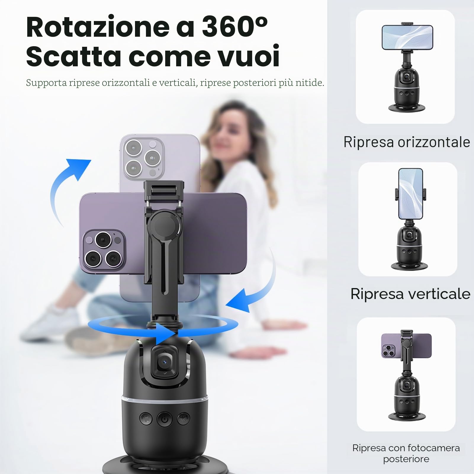 Andoer 360 ° Auto Face Tracking Gimbal con Morsetto Telefonico per Vlog e Live Streaming