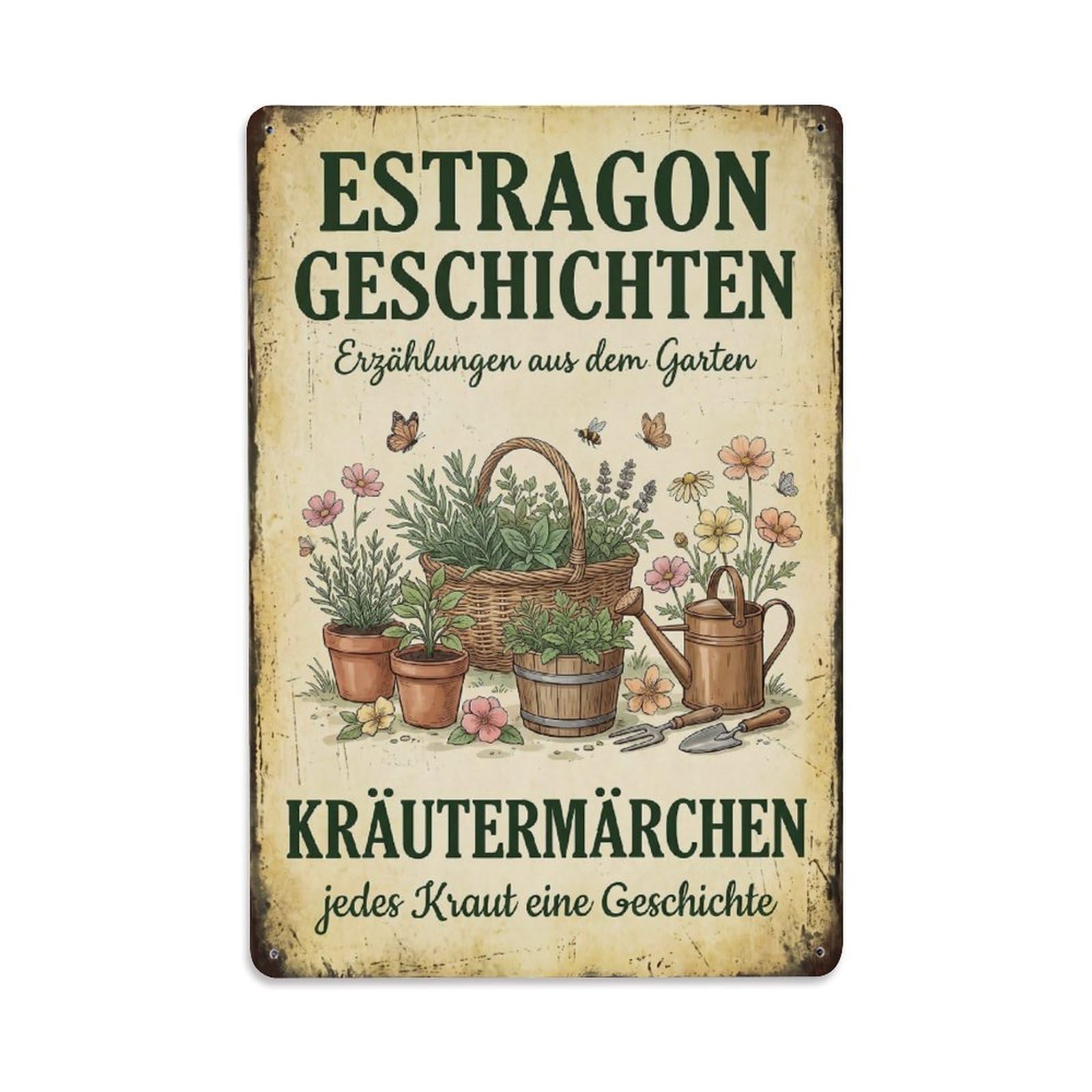 Vintage Funny Garden Tarragon Tales Rustic Gate Aromatic Metal Tin Sign Plaque Wall Decor for Cafe, Club Bar, Office, Garden Metal Poster 8x12Inch
