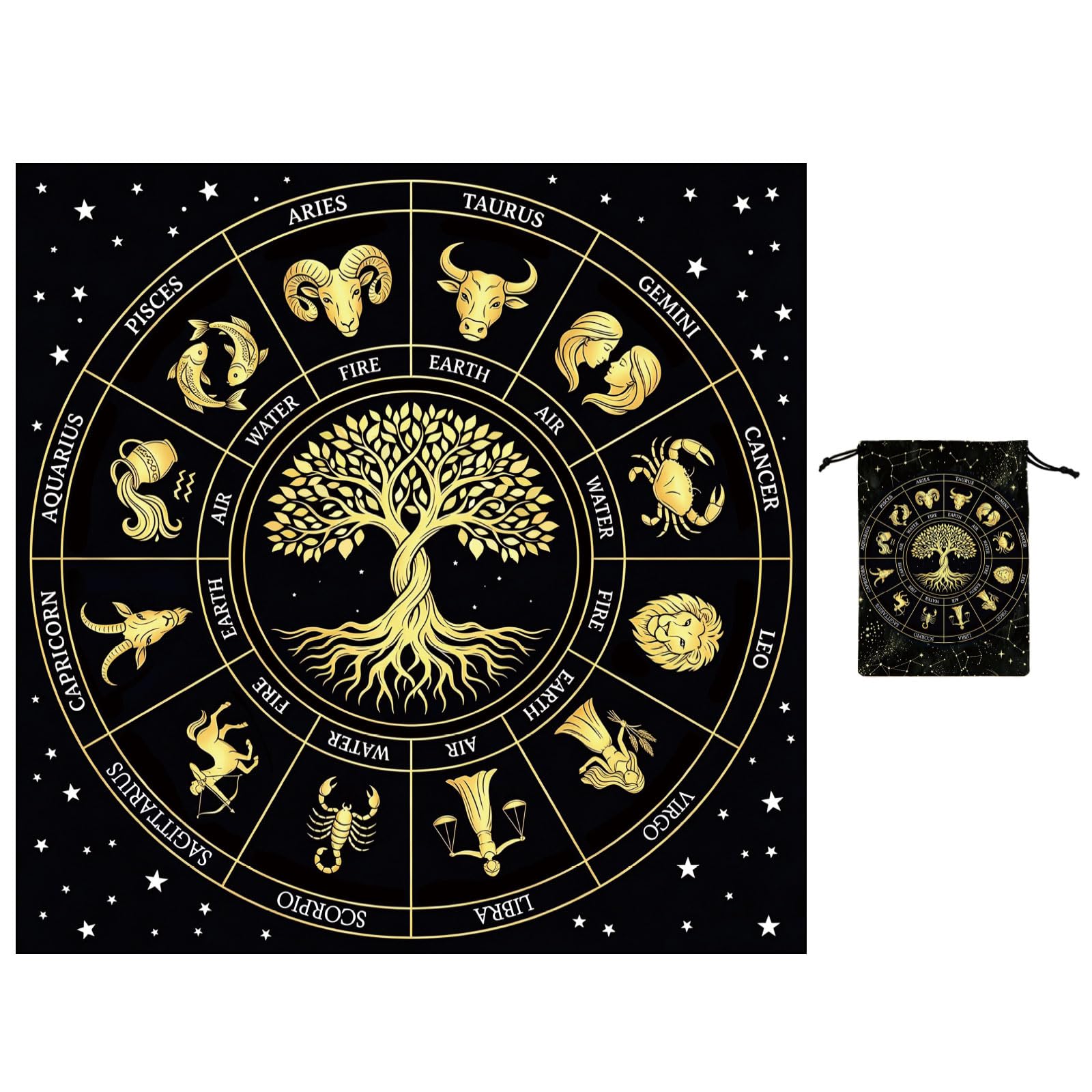 GLOBLELAND Tree of Life Tarot Tablecloth Constellation Velvet Altar Table Cloth with Tarot Card Storage Bag for Cards Reading Witchcraft Spiritual Rituals Supplies