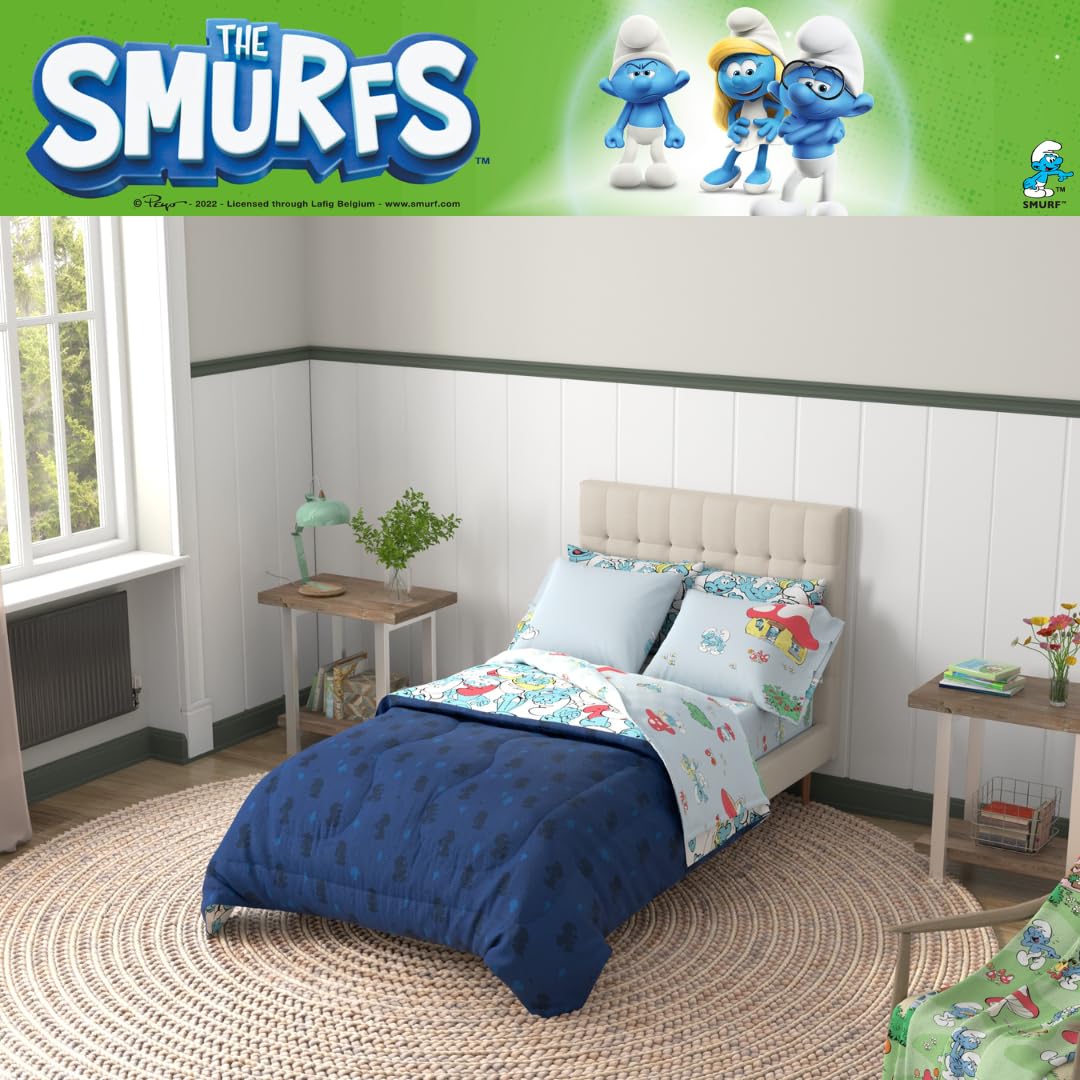 Franco The Smurfs Kinder-Bettwäsche-Set, superweich und gemütlich, wendbar, Mikrofaser, mit Kissenbezug, 5-teiliges Doppelbett, offizielles Lizenzprodukt