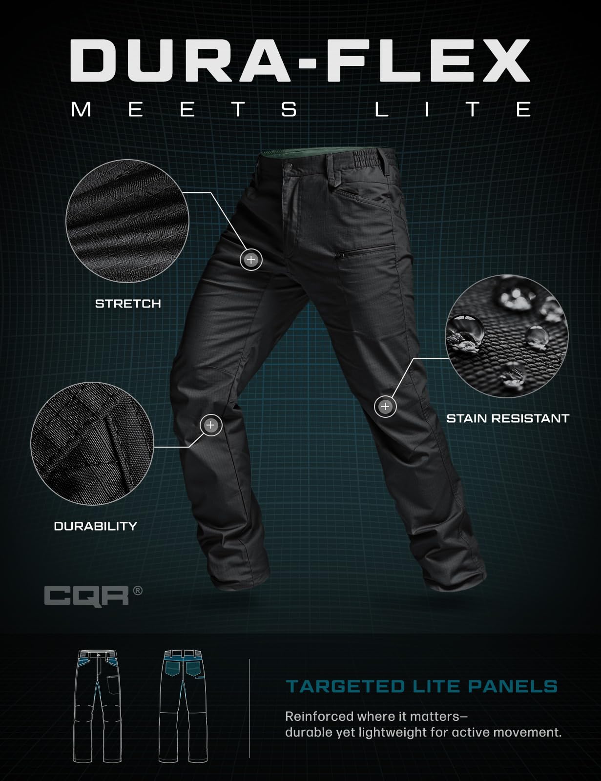 CQR Men's Flex Stretch Tactical Pants, Water Resistant Ripstop Cargo Pants, Lightweight EDC Outdoor Work Hiking Pants — view 8