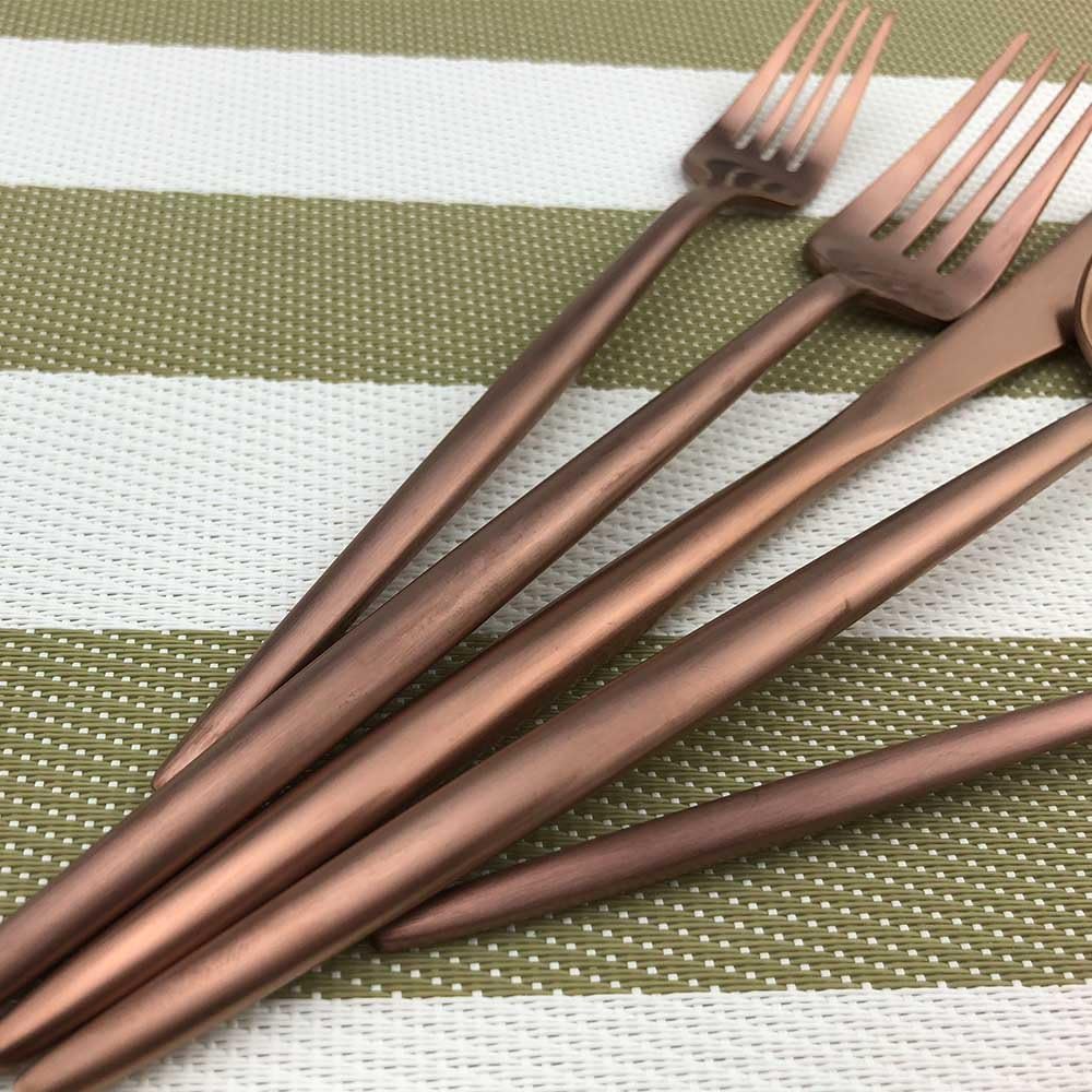 Flatware Set for 4, Luxury 24-Pieces Rose Gold Plated Copper Color 18/10 Stainless Steel Flatware Sets Spoons Knives and Forks Set, Silverware Service for 4