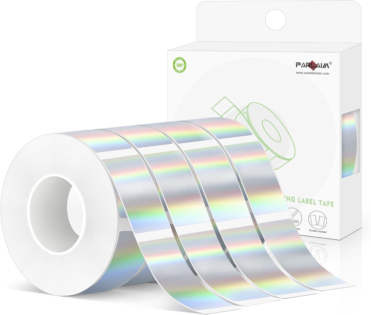 PARLAIM Label Maker Tape,14mmX30mm (1/2" X 1 1/8") Thermal Sticker Compatible with D30 Label Printer,Self-Adhesive Label Tape for for Home Office Business,840PCS/4Rolls (Holographic Silver)