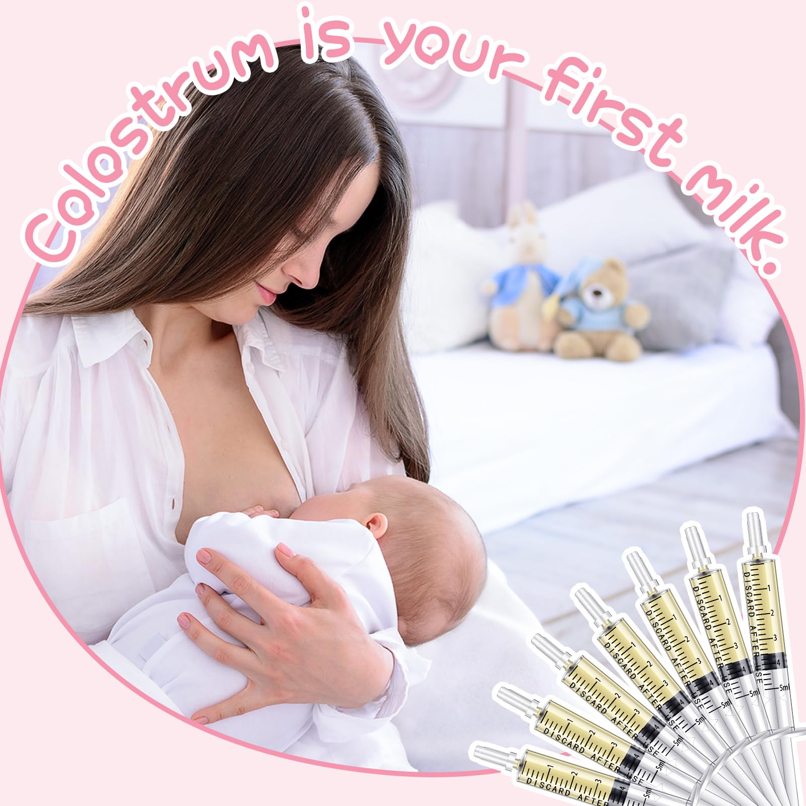 TrelaCo Lot de 100 collecteurs de colostrum comprenant 100 seringues stériles scellées pour le lait maternel sans aiguille, 100 autocollants, 1 tasse à mesurer, collection de colostrum pour lait