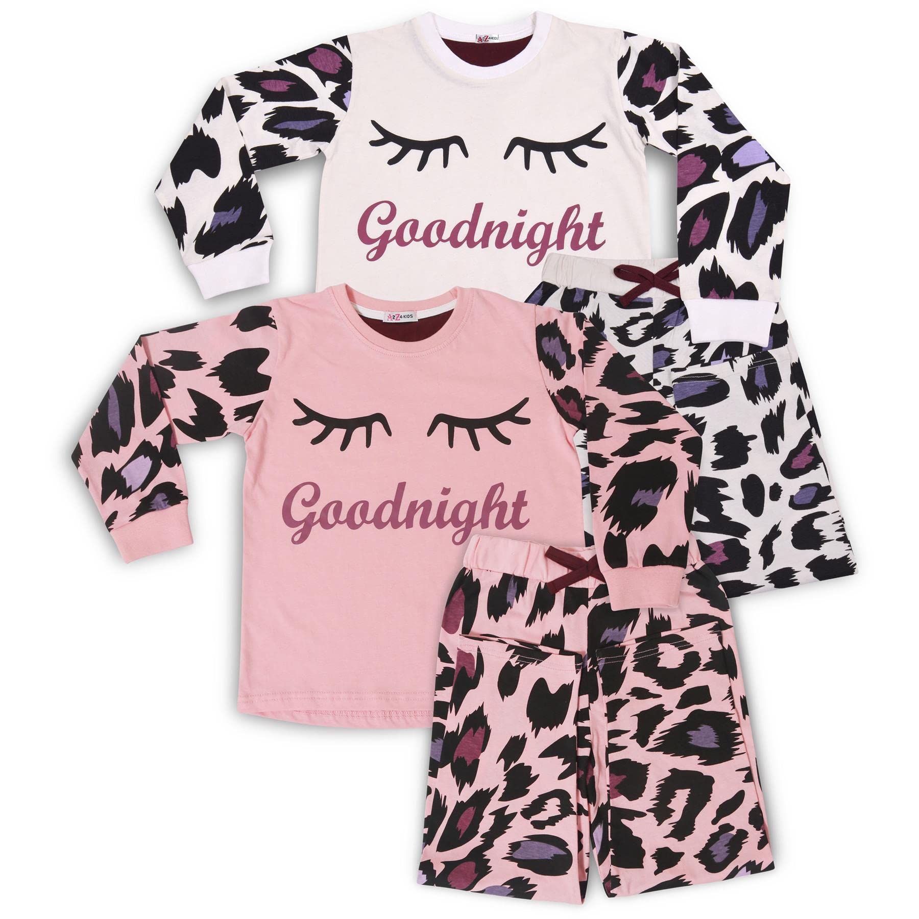A2Z 4 Kids Goodnight Piżama Dzieci Pakowanie 2 PJS Leopard Zestaw Salon Garnitur na szczycie Dół Piżama Bielizna Nocna Loungewear Dress Up Kostium Prezenty dla dziewczynek i dzieci Wiek 5-13 Lat