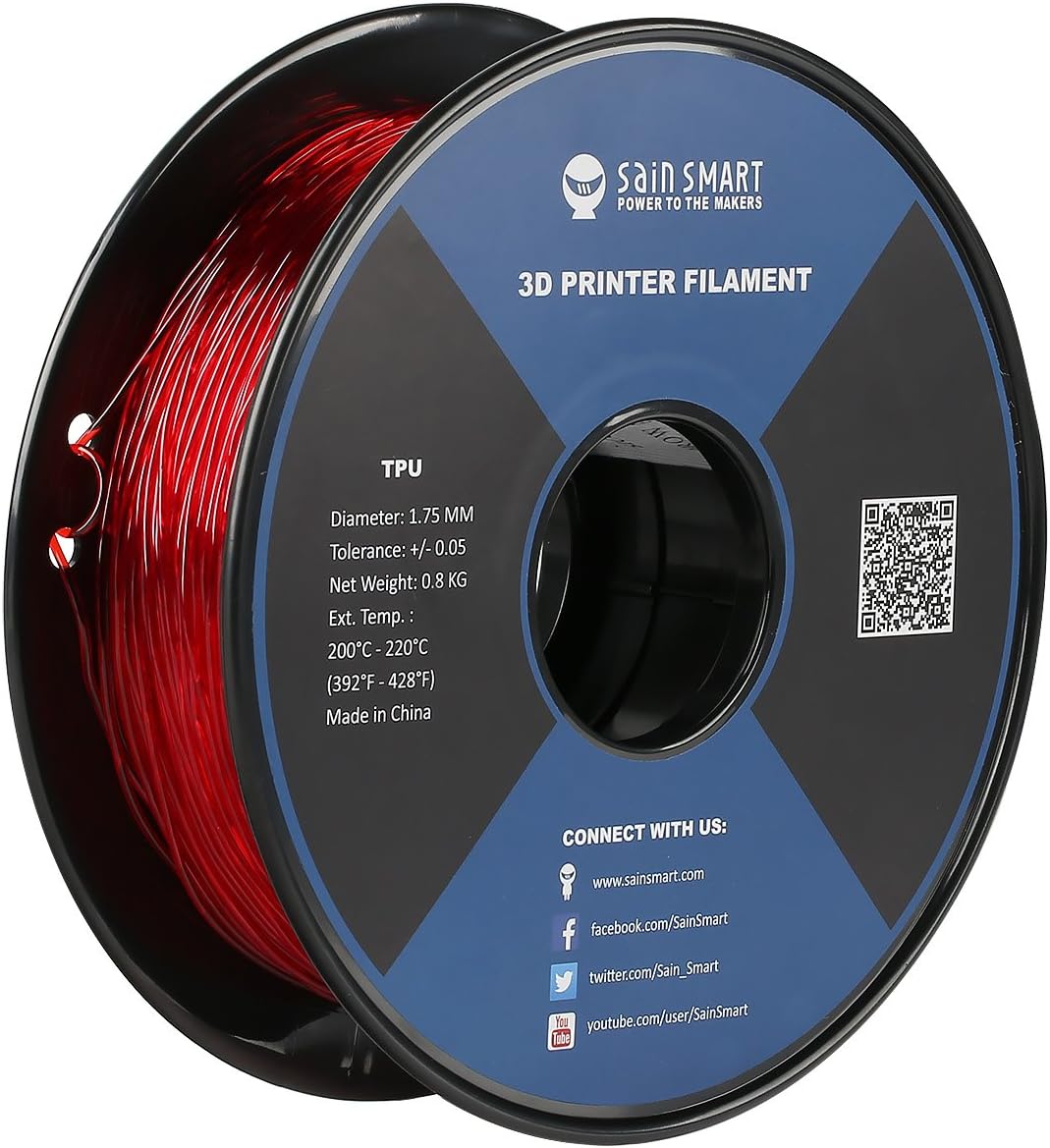 Sain Smart 3D Printer Filament, Elastic Resin, TPU Filament for 3D Printers, 1.8 lbs (0.8 kg), 0.1 inch (1.8 mm) Diameter, New Material with Excellent Flexibility and Durability
