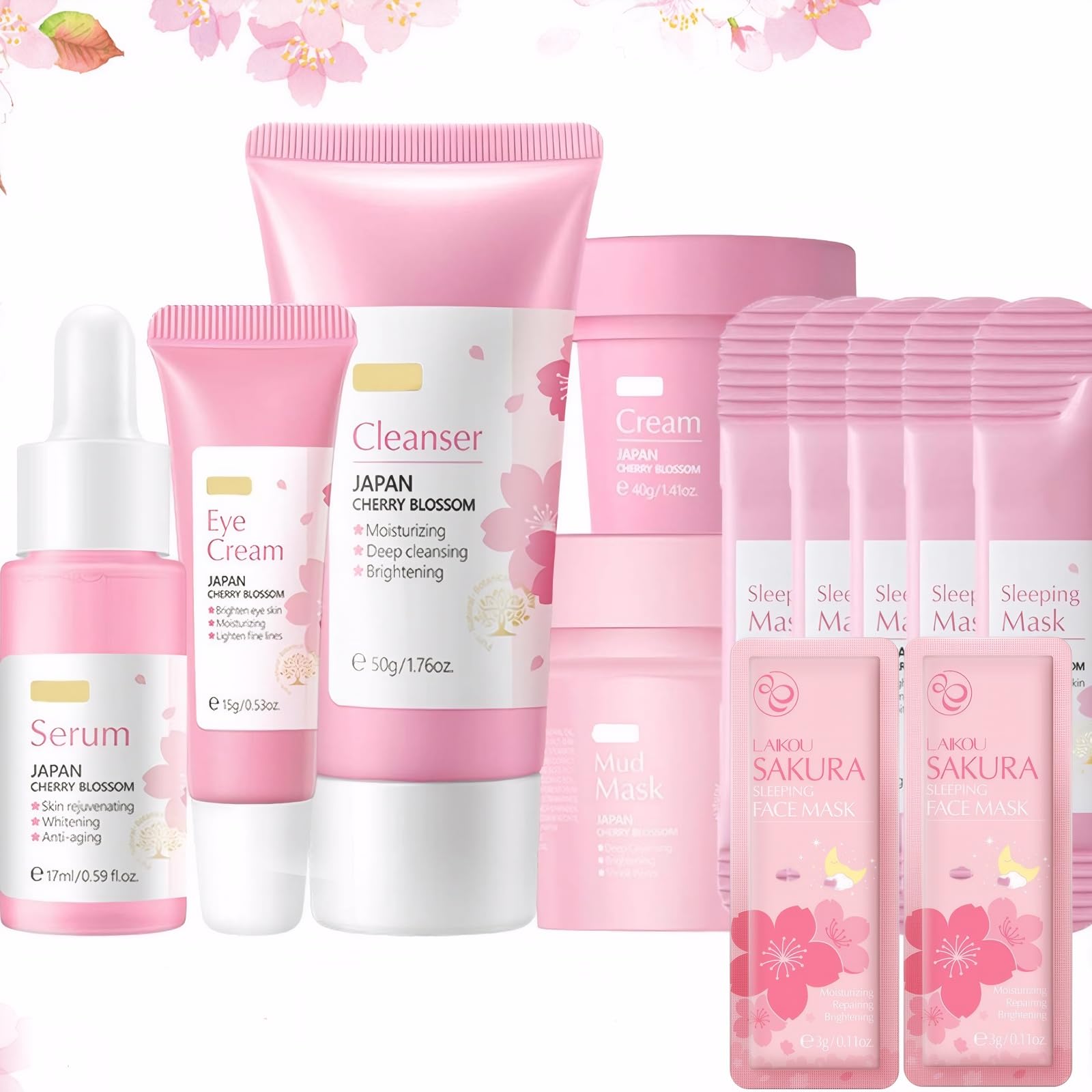 INBOLM 12 PCS Skincare Set Skincare for Kids , Glowing Beauty Skincare Kit Skin Care Sets & Kits Teenage Skincare Set Products to Cleanse Natural Sakura Blossom Skincare for Teenage Girls
