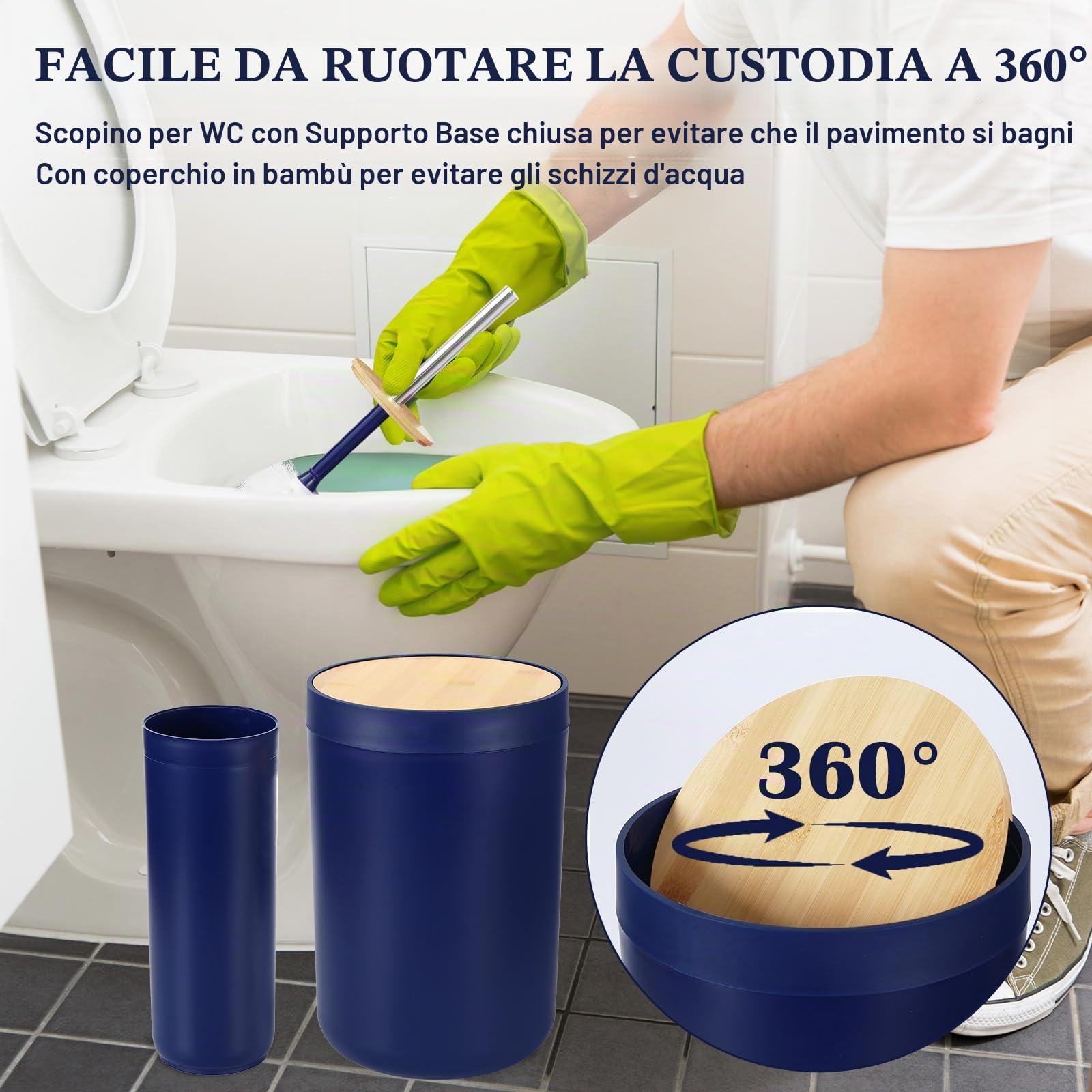 iMucci Set di accessori da bagno blu navy da 8 pezzi, con bidone della spazzatura, portaspazzolino, dispenser di sapone e lozione, set di bicchieri (IZ0124)