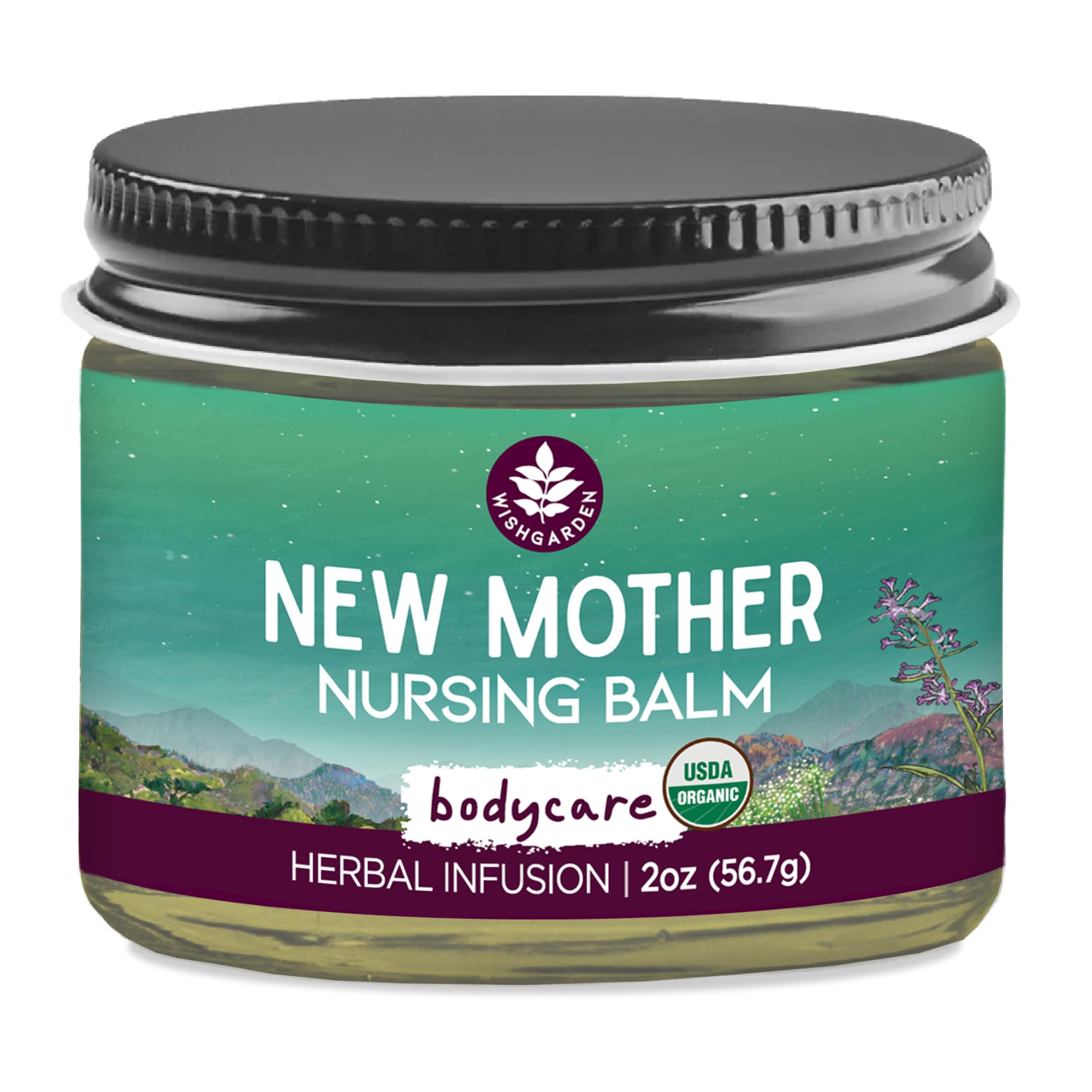 Bálsamo para pezones WishGarden Herbs para madres primerizas y lactantes, certificado orgánico, con raíz de malvavisco y flor de caléndula. Hidrata y alivia los pezones secos y agrietados. Seguro para bebés. Sin lanolina. 2 oz.