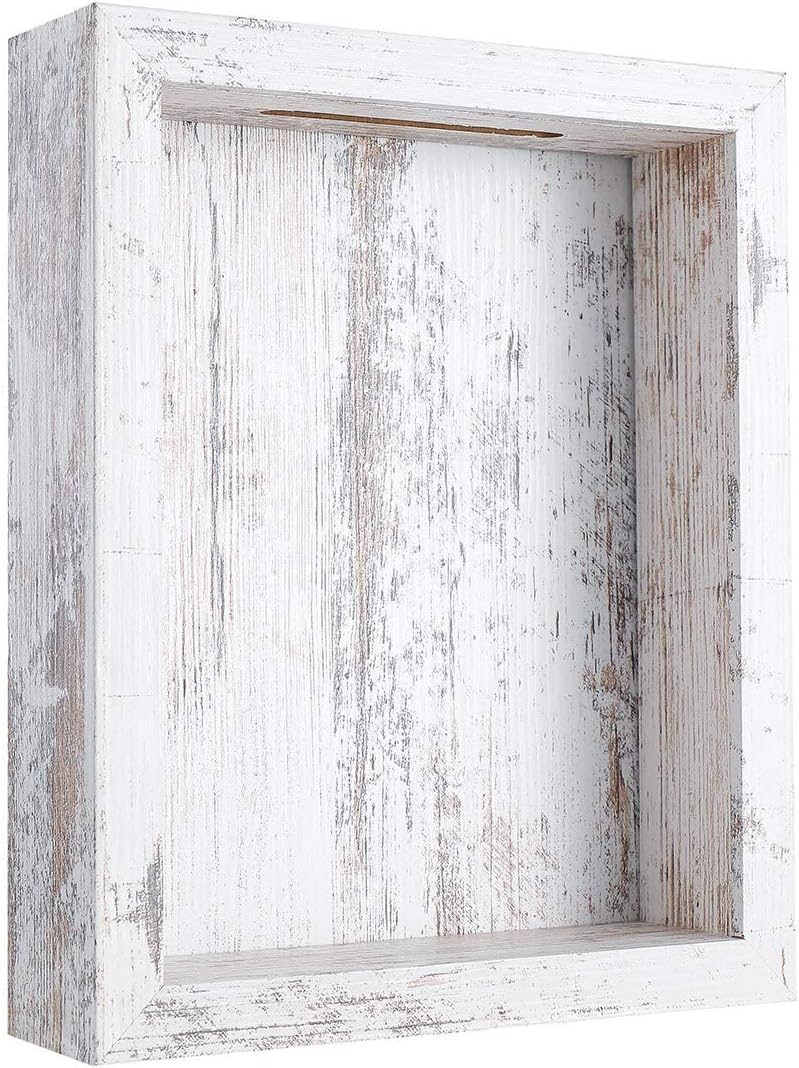 8x10 Shadow Box Display Case - Top Loading Wood Memory Box Frame -Real Glass Front - Showcase for Ticket Stubs, White
