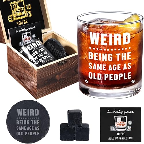 Regalos de cumpleaños para hombres, juego de regalo de vidrio de whisky, regalos de fiesta de decoración de cumpleaños, ideas divertidas de regalos