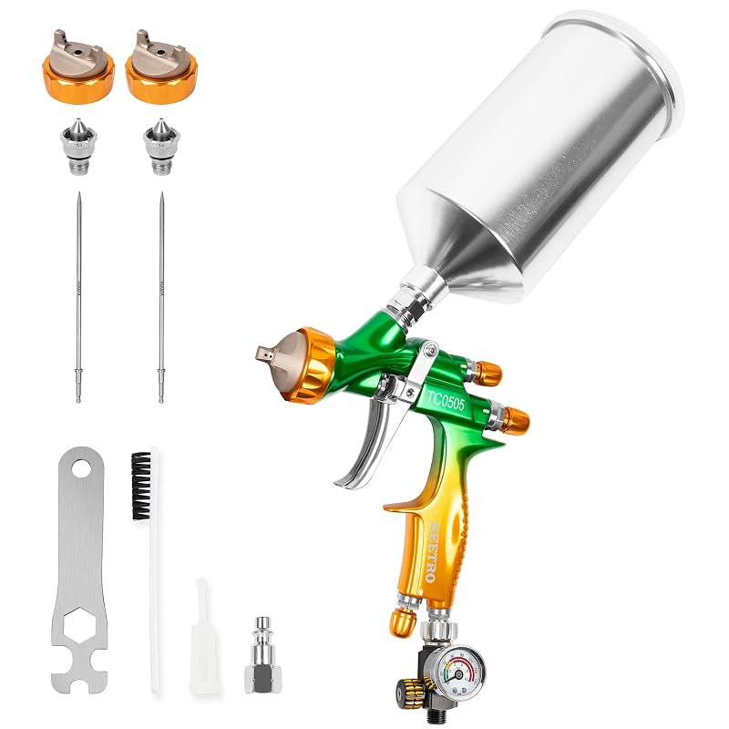 Pistola de Pintura HVLP BEETRO com Alimentação por Gravidade, Bico de 1,3/1,4 mm, Reservatório de 600 mL e Controle de Ar