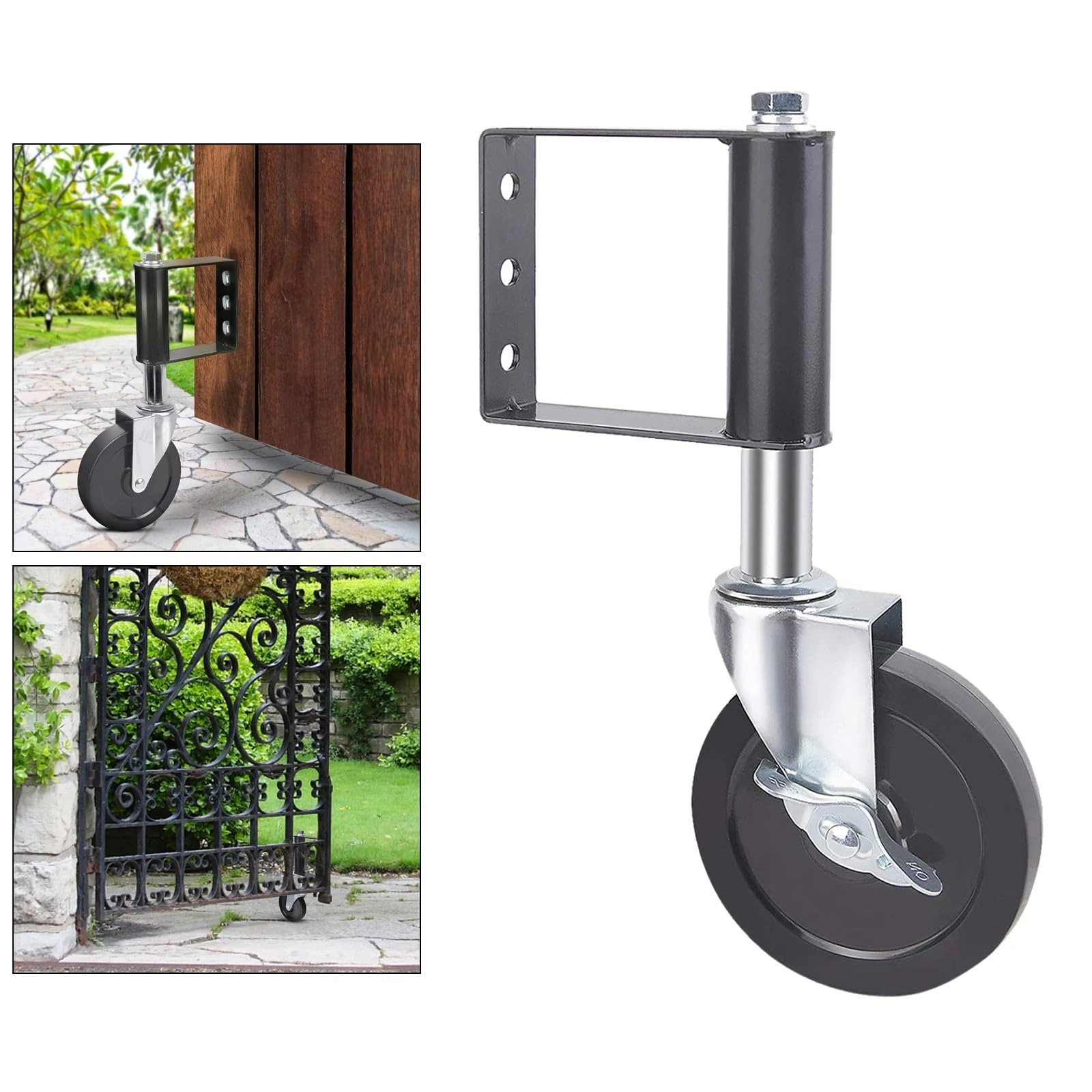 GYRAZXS Heavy Duty 4" Castor Wheels for Gates & Doors Durable Black Rubber Caster Wheel with Suspension Perfect for Smooth Movement and Stability