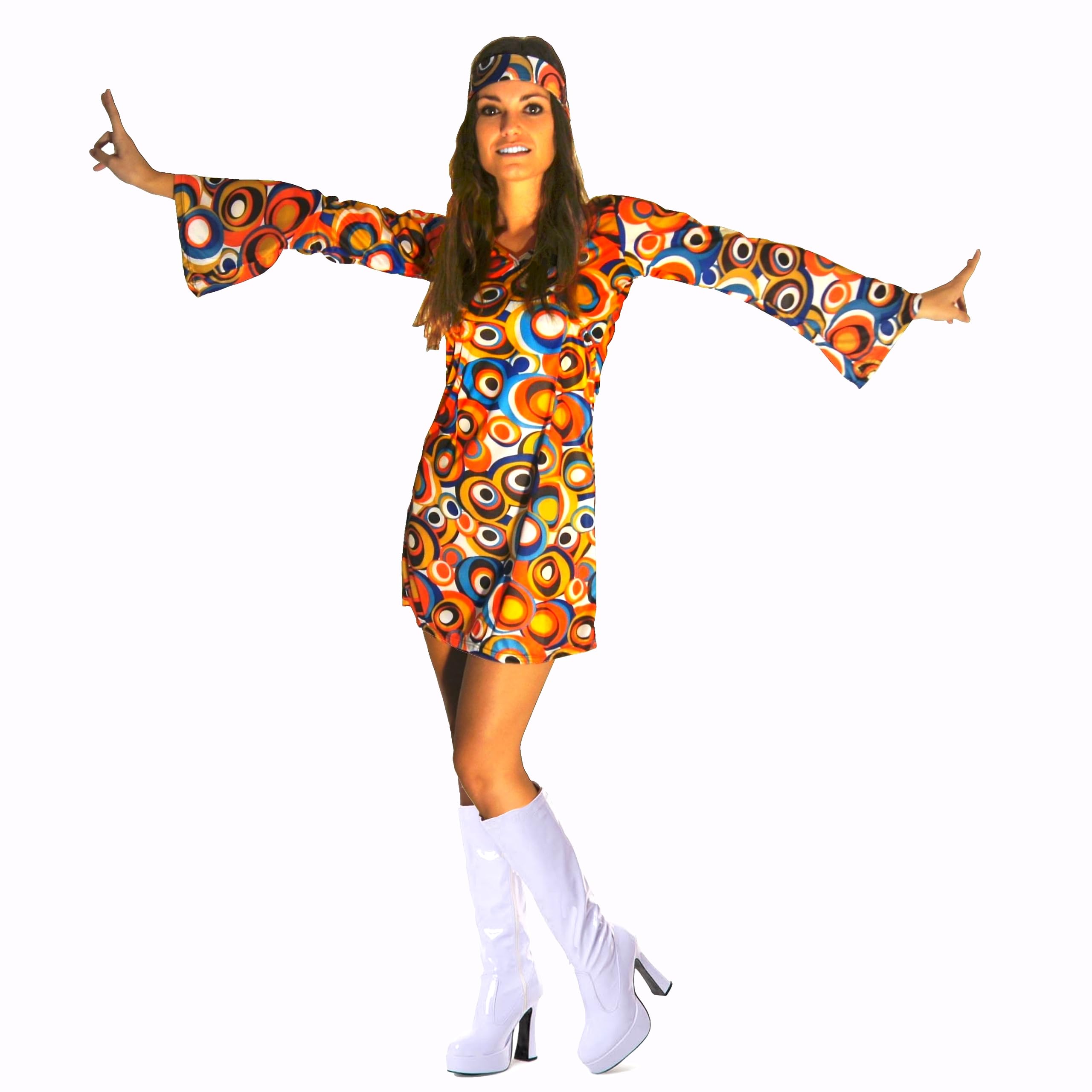 SoWest 60s 70s Swirl Hippy Retro Gogo Fancy Dress Costume  Flower Power  Hippie Outfit with Headband for Women | 1960s 1970s Groovy Fancy Dress for  Costume Party - M : Amazon.co.uk: